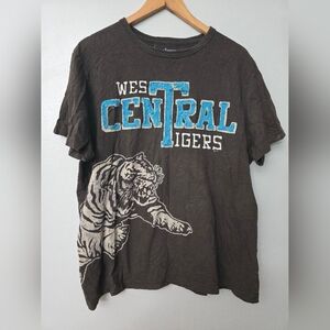 Vtg Y2K Brown White Tiger T Shirt Embroidered Stitched Varsity Lettering Urban